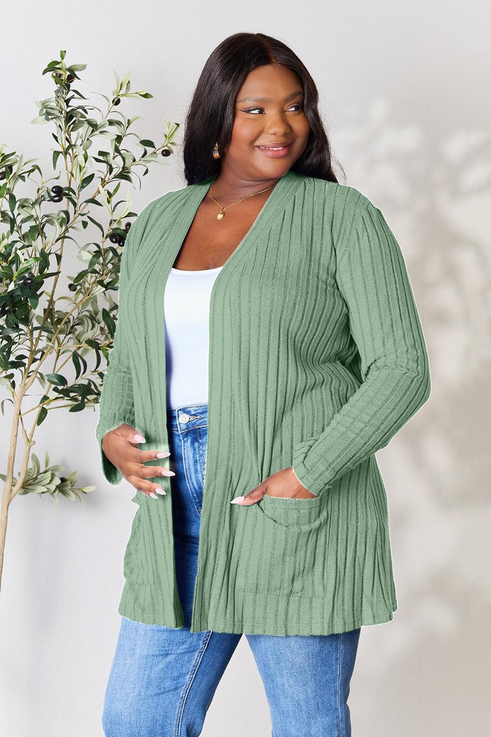 Basic Bae Full Size Ribbed Open Front Cardigan with Pockets - Leo’s Look Your Best