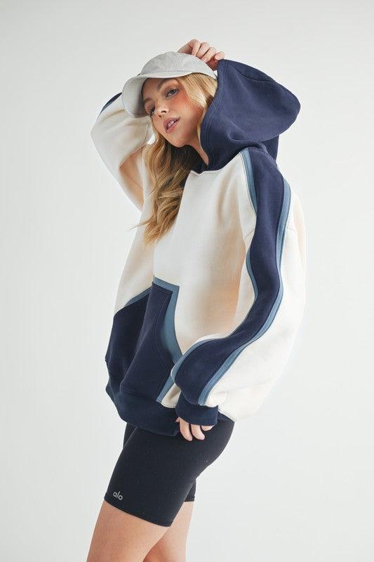 Aemi + Co Color Block Kangaroo Pocketed Hoodie - Leo’s Look Your Best