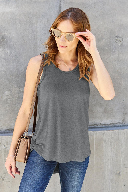 Basic Bae Full Size Round Neck Curved Hem Tank - Leo’s Look Your Best