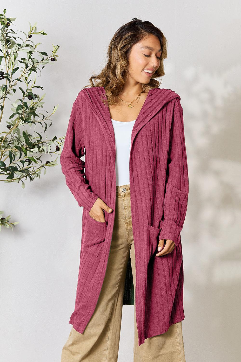 Basic Bae Full Size Hooded Sweater Cardigan - Leo’s Look Your Best