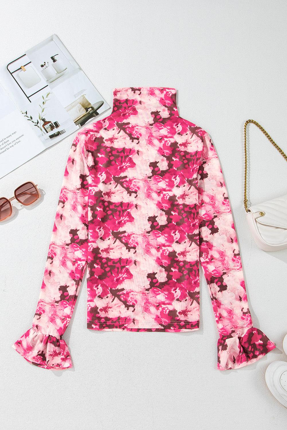 Rose Allover Floral Print Mesh Top - Leo’s Look Your Best