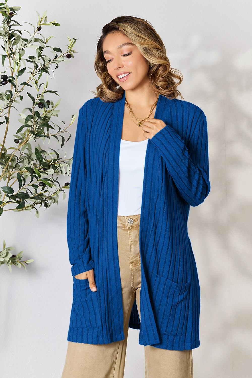 Basic Bae Full Size Ribbed Open Front Cardigan with Pockets - Leo’s Look Your Best
