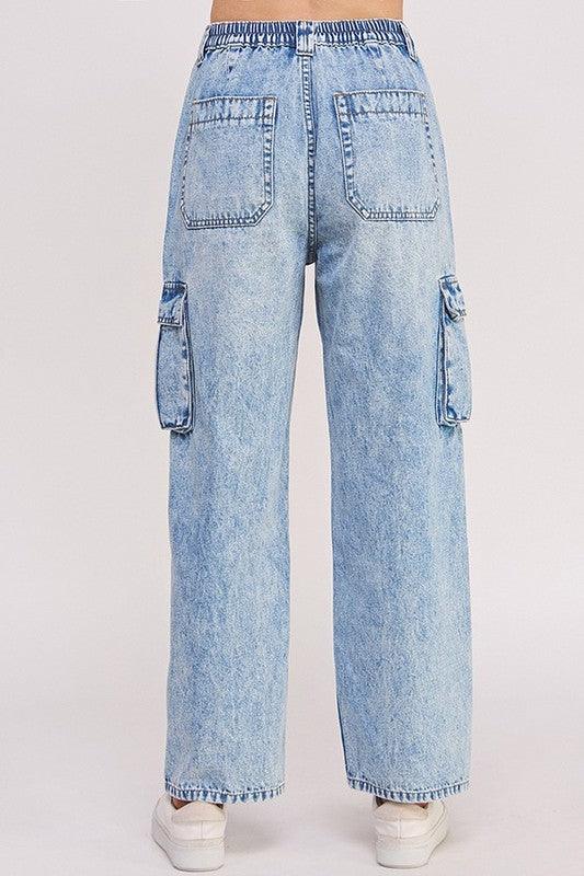 Plus Size High Waist Baggy Denim Cargo Ankle Length Jeans - Leo’s Look Your Best