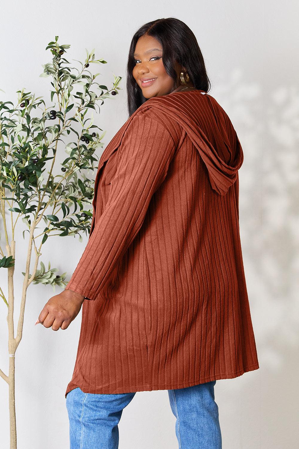 Basic Bae Full Size Hooded Sweater Cardigan - Leo’s Look Your Best