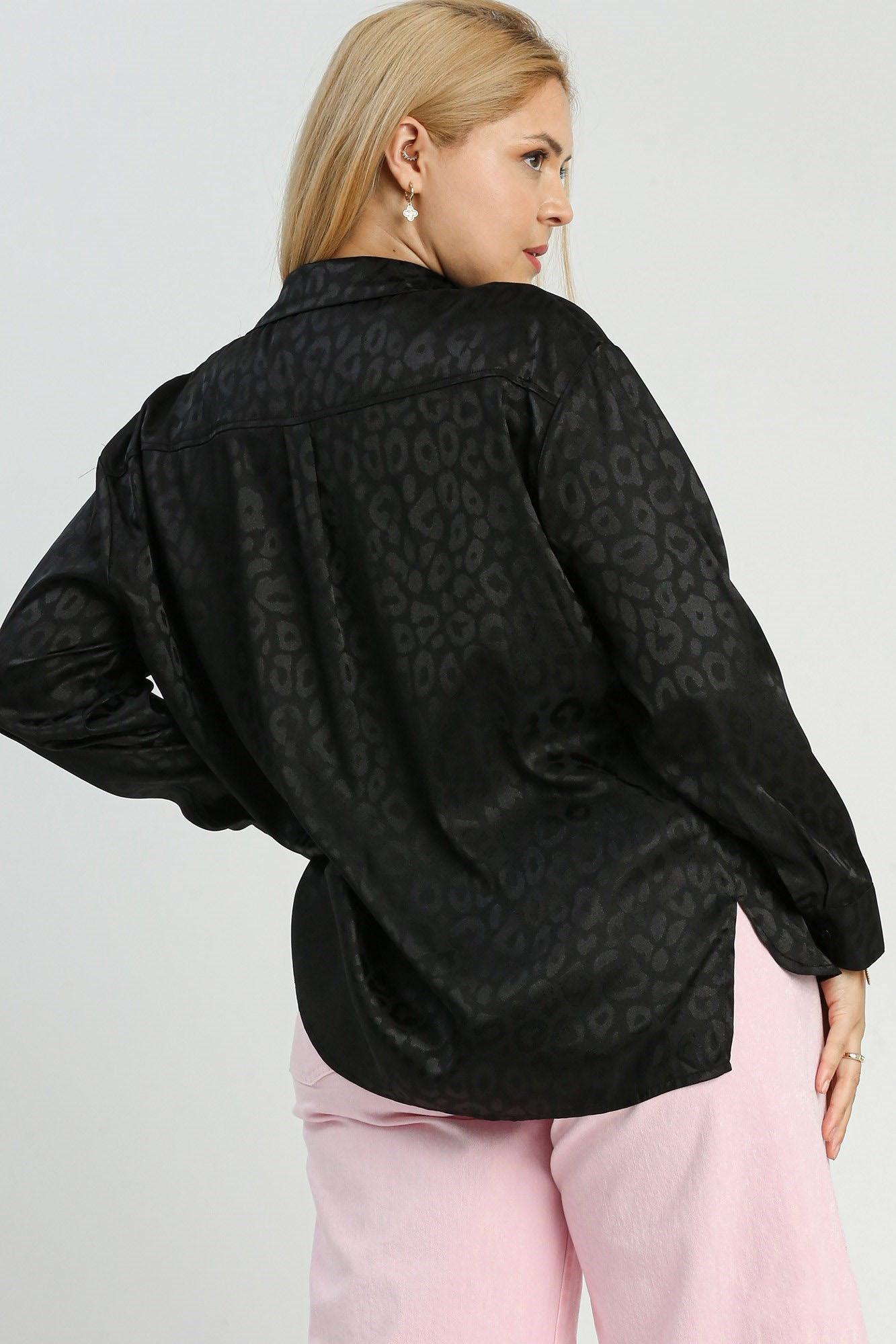 Umgee Full Size Animal Jacquard Print Button Up Long Sleeve Shirt Plus Size - Leo’s Look Your Best