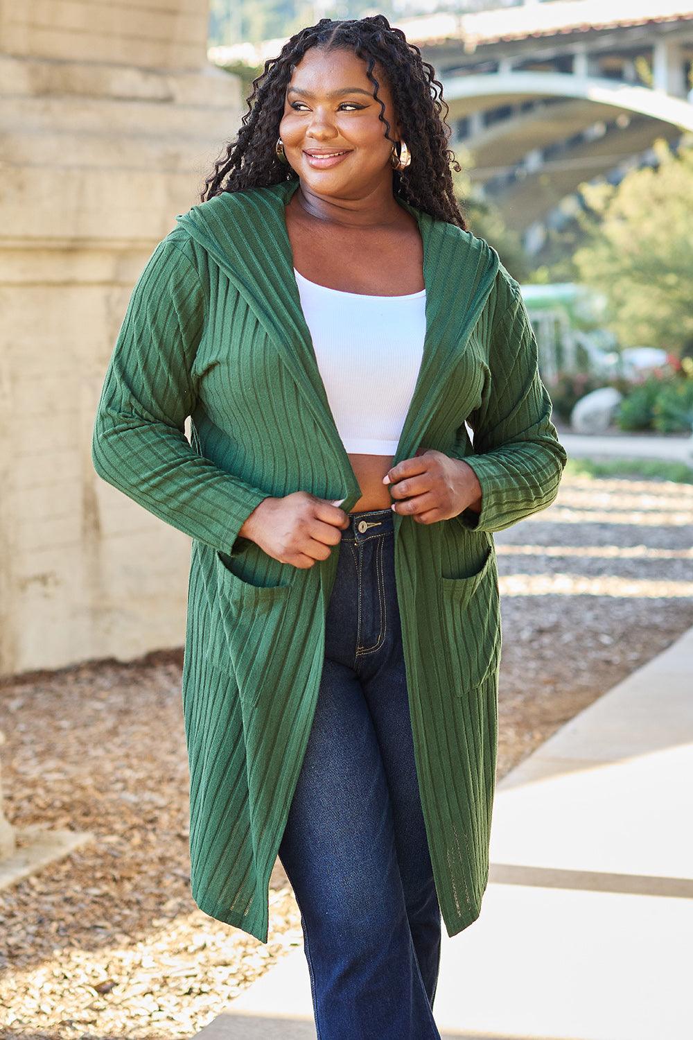 Basic Bae Full Size Hooded Sweater Cardigan - Leo’s Look Your Best