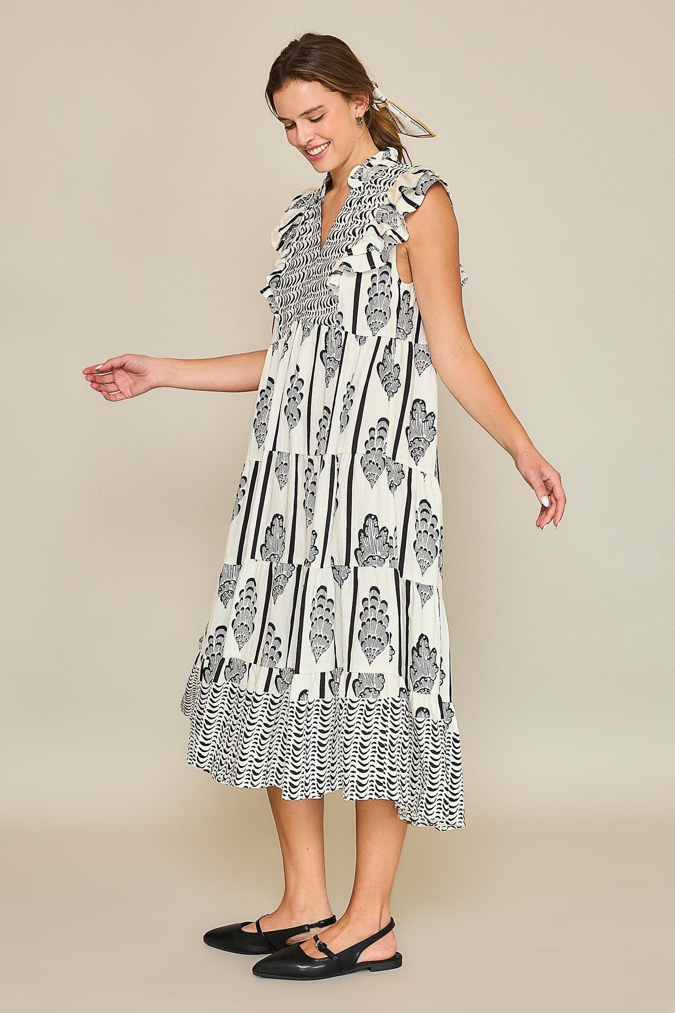 Umgee Full Size Boarder Print Midi Dress Plus Size - Leo’s Look Your Best