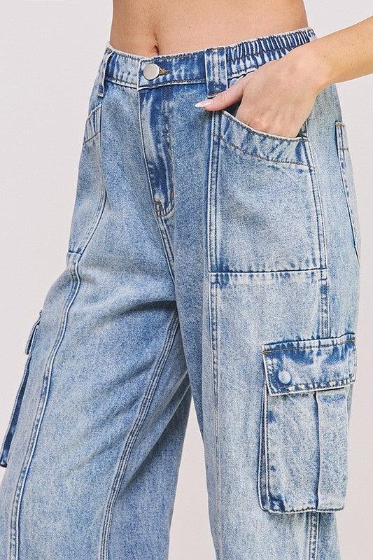 Plus Size High Waist Baggy Denim Cargo Ankle Length Jeans - Leo’s Look Your Best