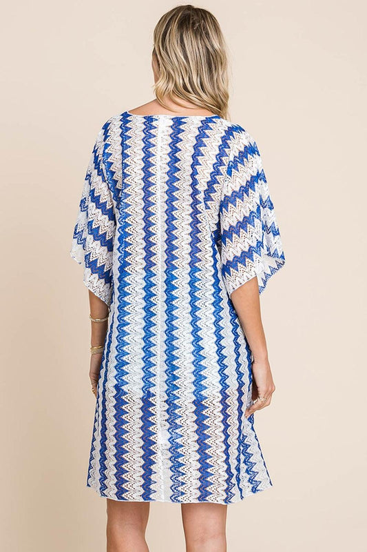 Cotton Bleu by Nu Lab Tied Striped Plunge Half Sleeve Cover-Up - Leo’s Look Your Best