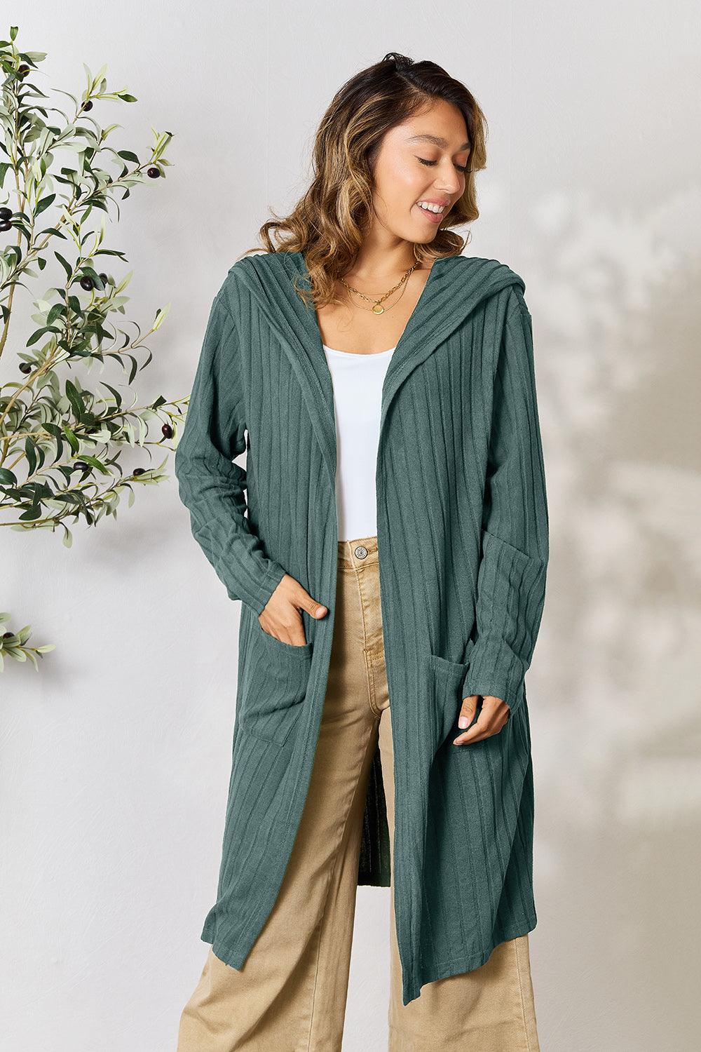 Basic Bae Full Size Hooded Sweater Cardigan - Leo’s Look Your Best