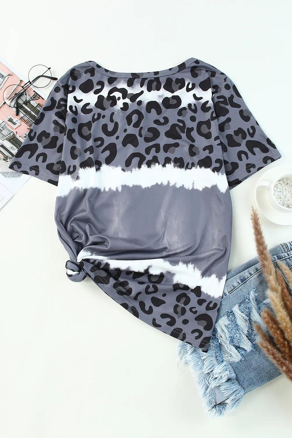 Leopard V-Neck Short Sleeve T-Shirt - Leo’s Look Your Best