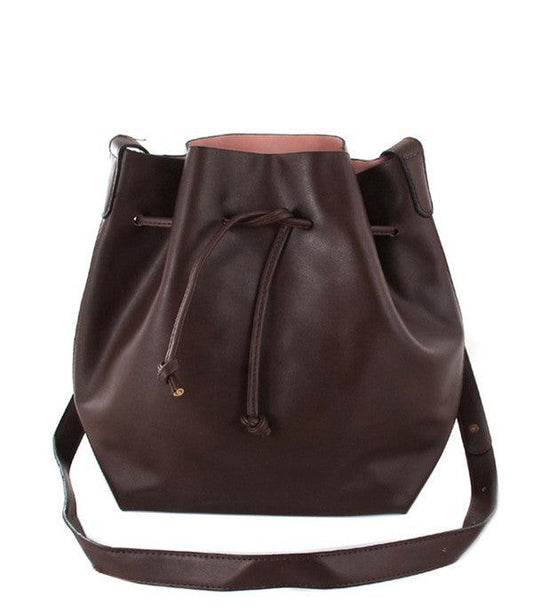 LEATHER DRAWSTRING CROSSBODY BUCKET BAG - Leo’s Look Your Best