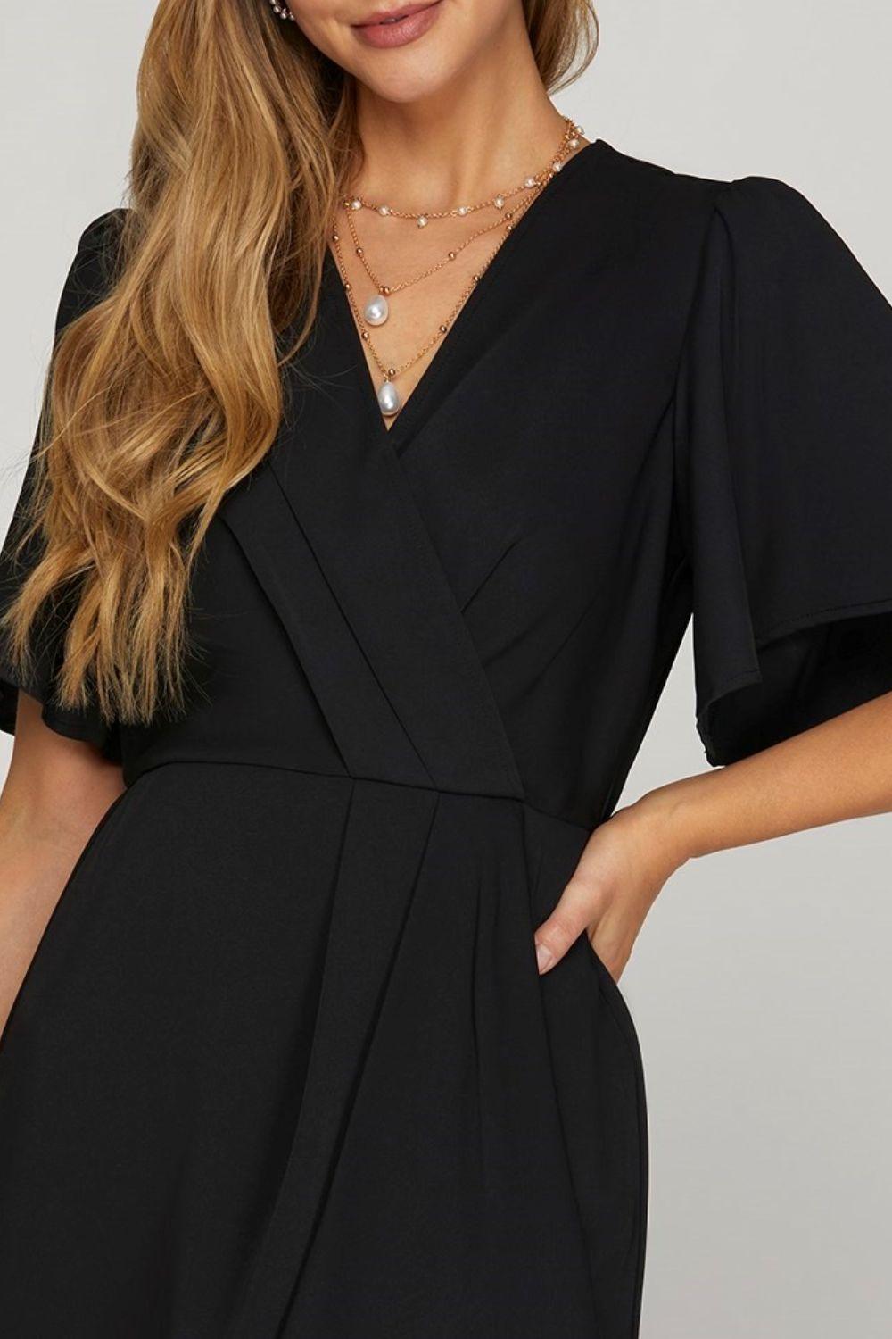 She + Sky Ruffled Surplice Short Flutter Sleeve Mini Dress - Leo’s Look Your Best