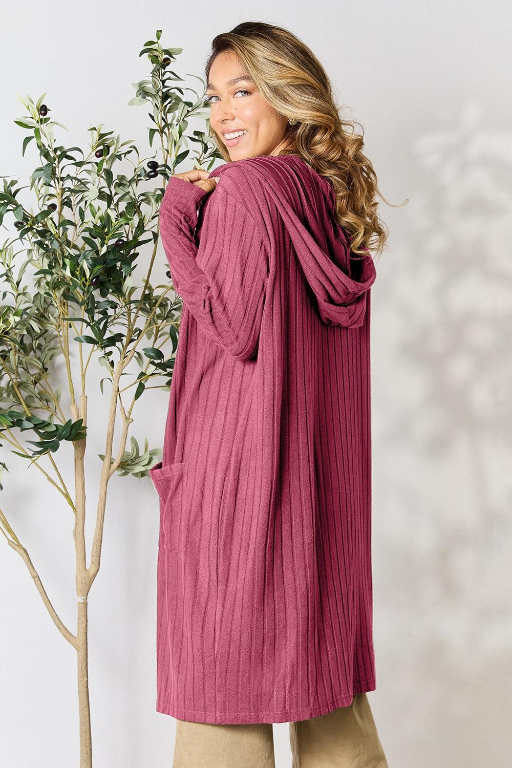 Basic Bae Full Size Hooded Sweater Cardigan - Leo’s Look Your Best
