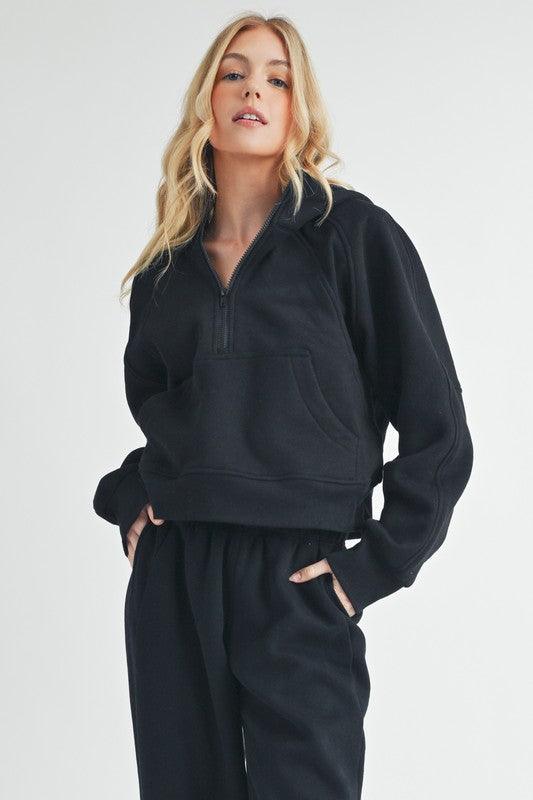 Aemi + Co Half Zip Raglan Sleeve Hoodie with Kangaroo Pocket - Leo’s Look Your Best