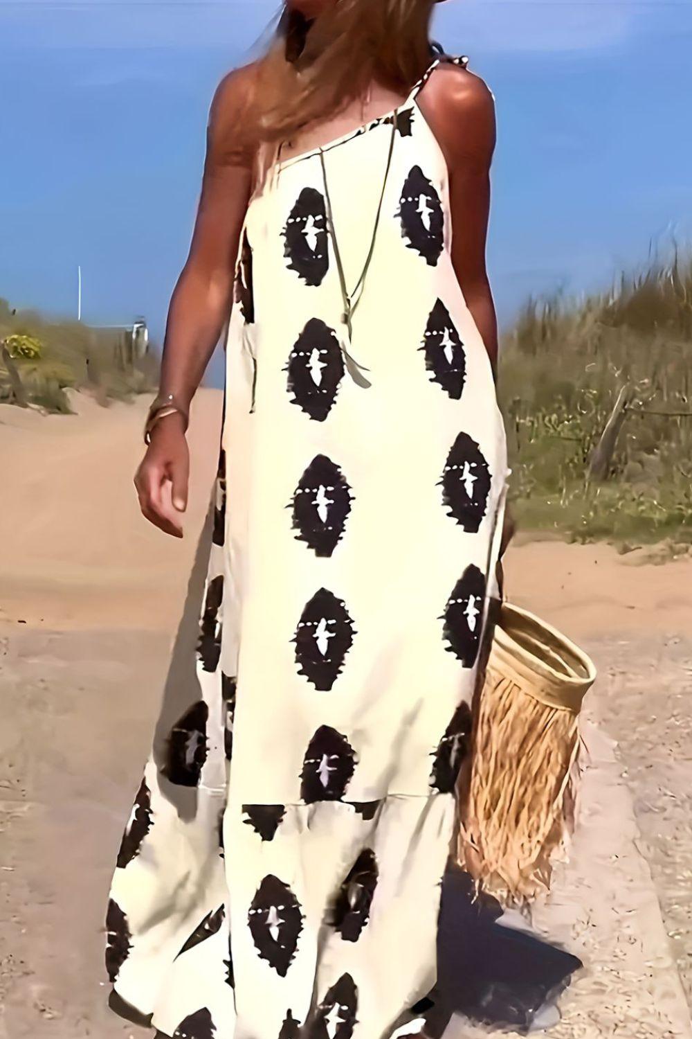 Printed Single Shoulder Maxi Dress - Leo’s Look Your Best