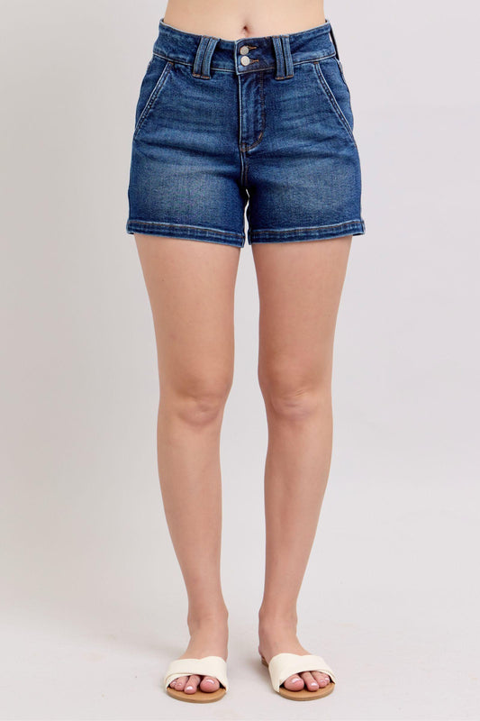 Judy Blue Full Size Double Button Waistband Denim Shorts Plus Size - Leo’s Look Your Best