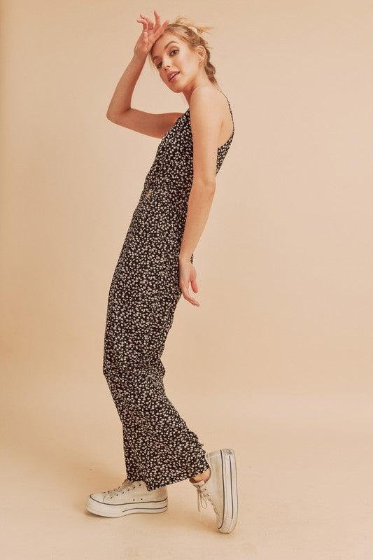 Aemi + Co Ditsy Floral Surplice Sleeveless Wide Leg Jumpsuit - Leo’s Look Your Best