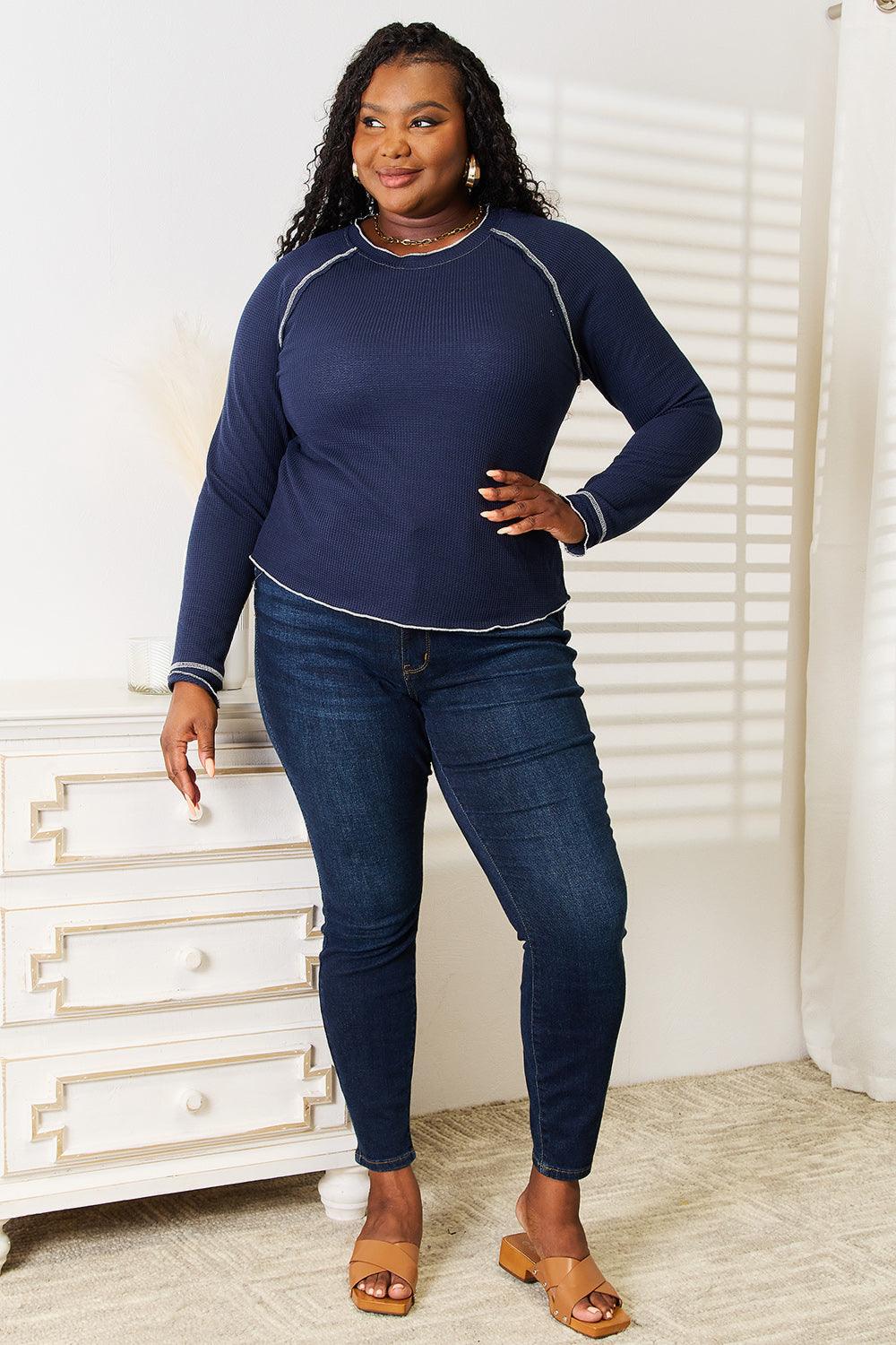 Basic Bae Long Raglan Sleeve Round Neck Top - Leo’s Look Your Best