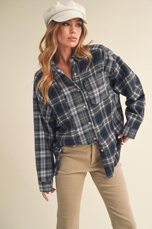 Aemi + Co Frayed Hem Plaid Button Up Flannel Shirt - Leo’s Look Your Best