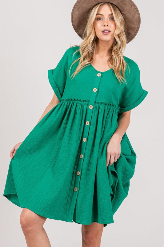 SAGE + FIG Full Size Button Up Short Sleeve Dress - Leo’s Look Your Best