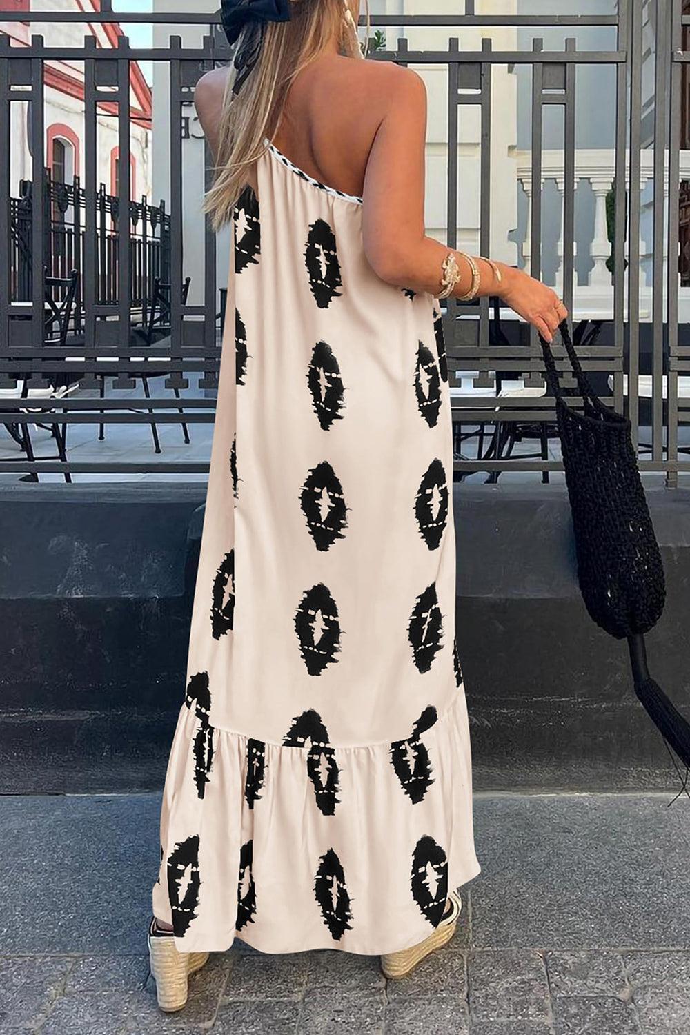 Printed Single Shoulder Maxi Dress - Leo’s Look Your Best