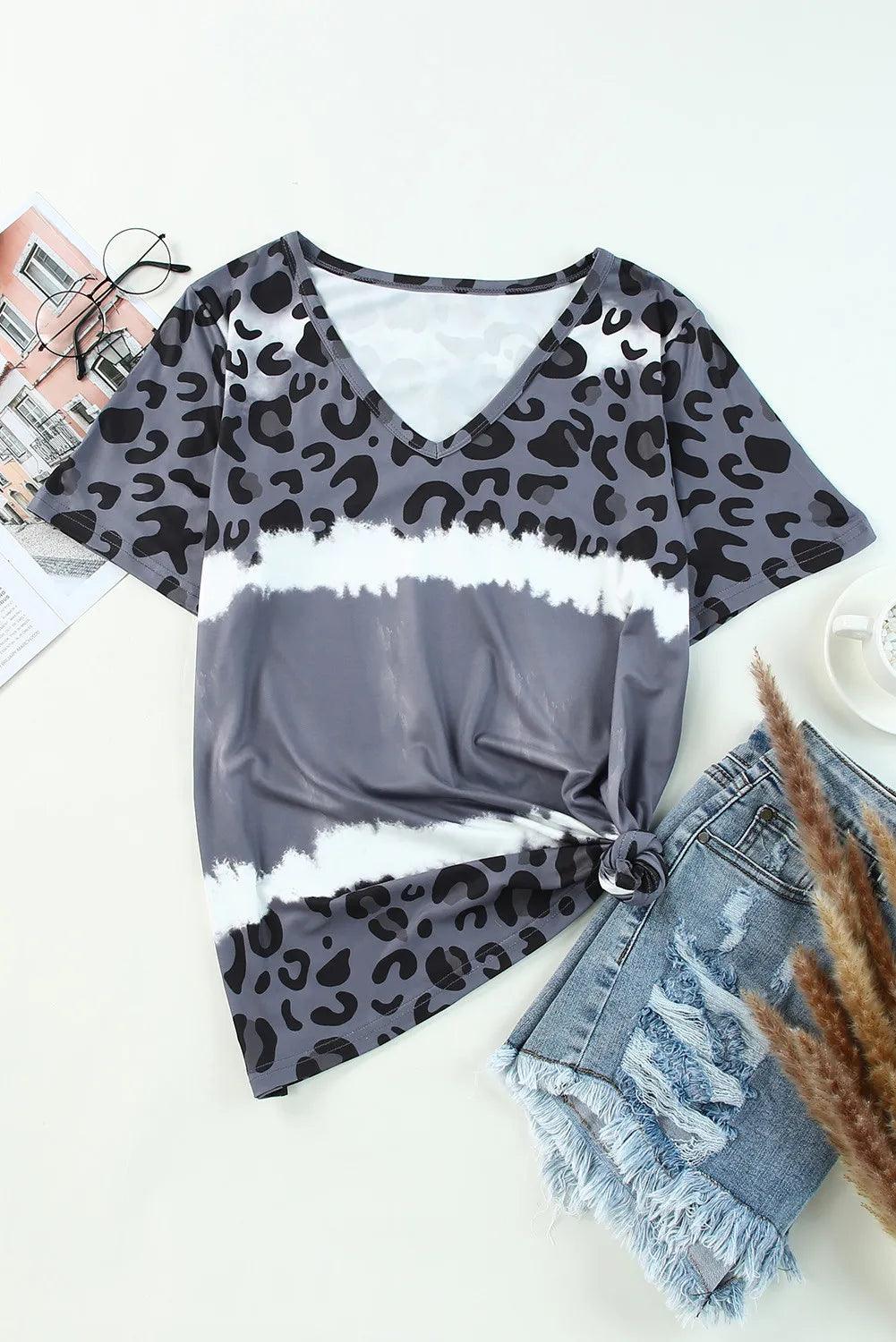 Leopard V-Neck Short Sleeve T-Shirt - Leo’s Look Your Best