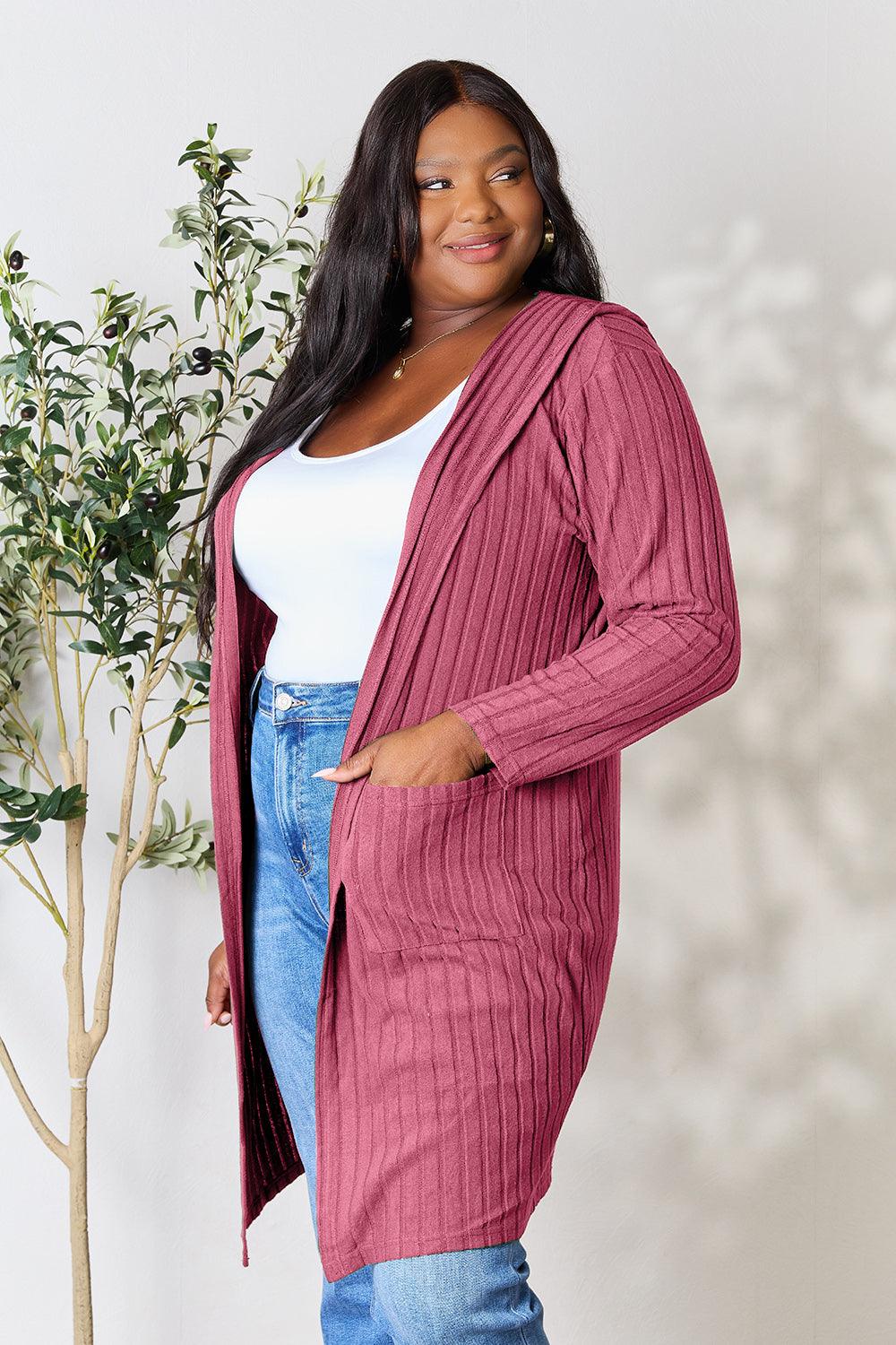 Basic Bae Full Size Hooded Sweater Cardigan - Leo’s Look Your Best