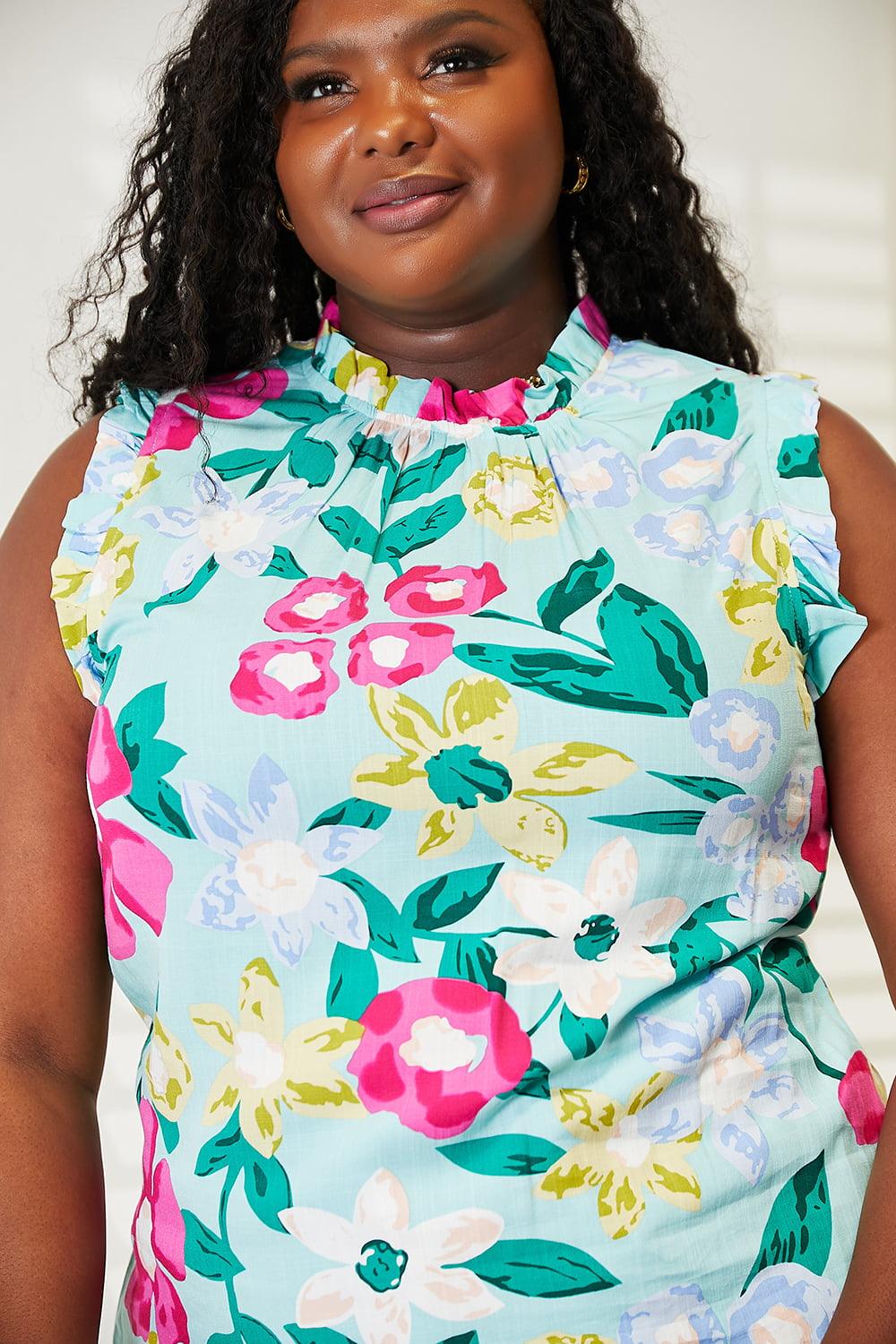 Double Take Floral Print Ruffle Shoulder Blouse - Leo’s Look Your Best
