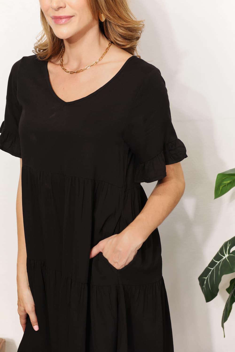 Mandy V-Neck Flounce Sleeve Tiered Dress - Leo’s Look Your Best