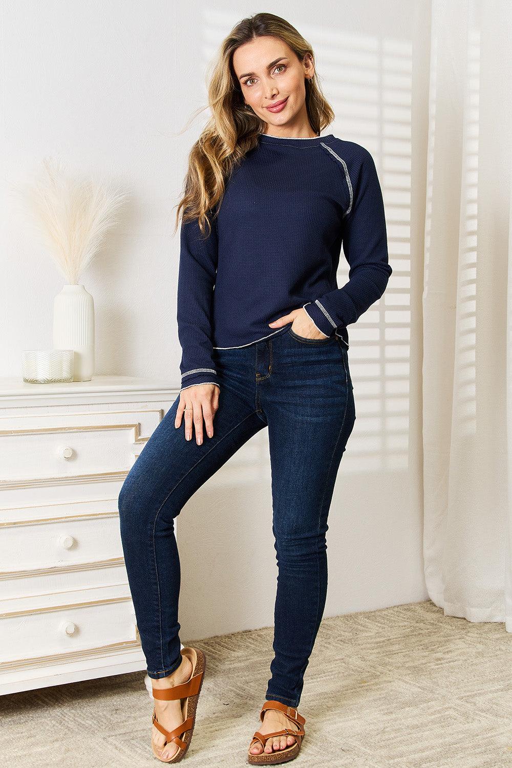 Basic Bae Long Raglan Sleeve Round Neck Top - Leo’s Look Your Best