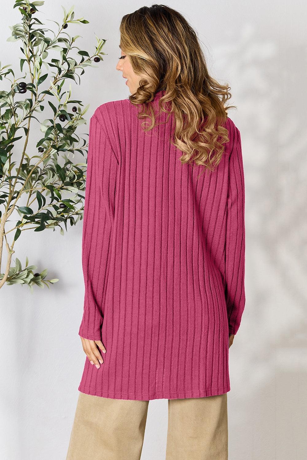 Basic Bae Full Size Ribbed Open Front Cardigan with Pockets - Leo’s Look Your Best