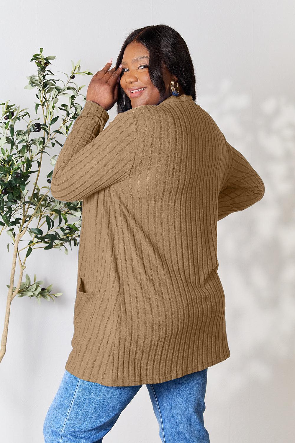 Basic Bae Full Size Ribbed Open Front Cardigan with Pockets - Leo’s Look Your Best