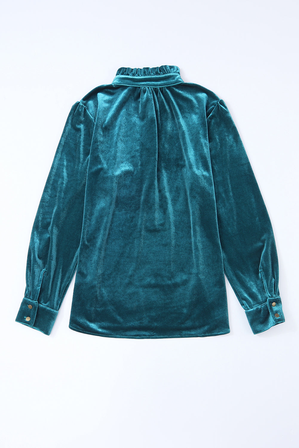 Teal velvet blouse on a white background