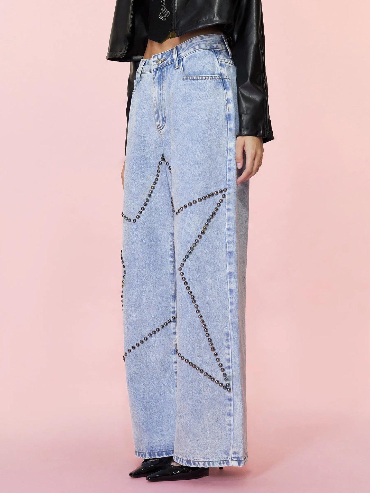 Studded Star Straight Jeans with Pockets - Leo’s Look Your Best