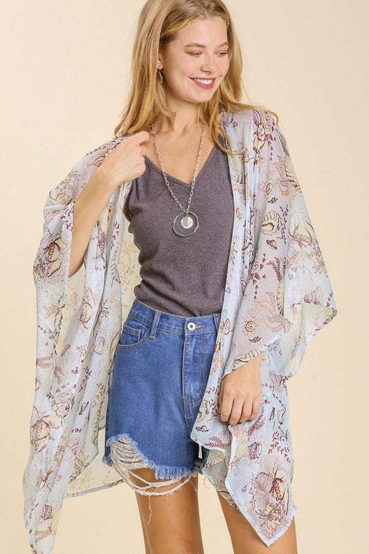 Umgee Full Size Sheer Mixed Print Kimono with Side Slit Plus Size - Leo’s Look Your Best