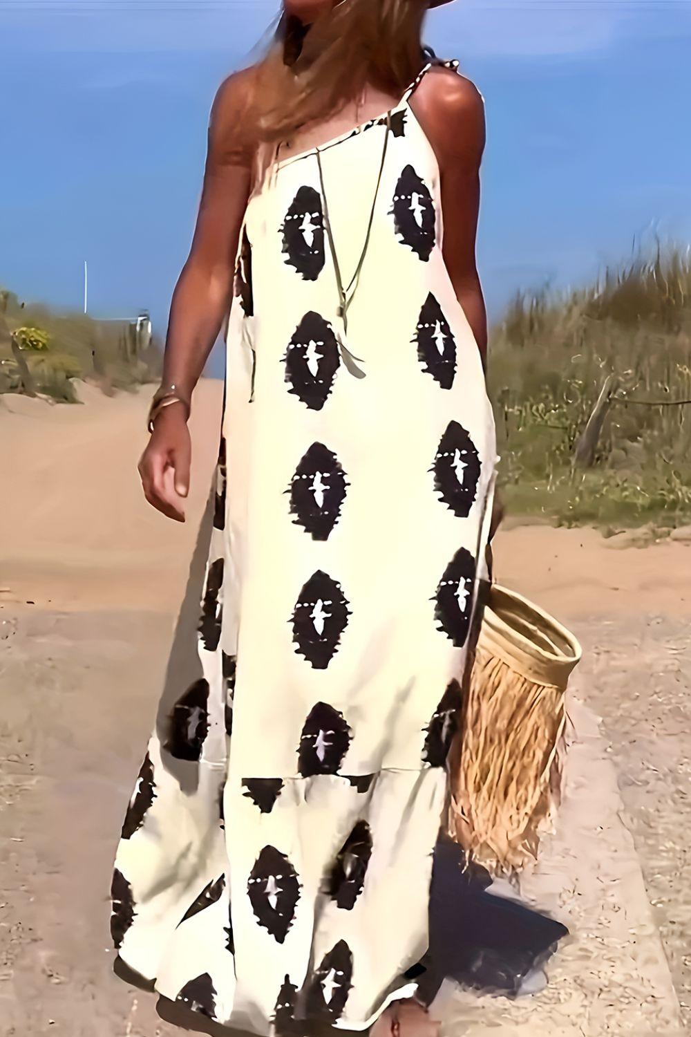 Printed Single Shoulder Maxi Dress - Leo’s Look Your Best