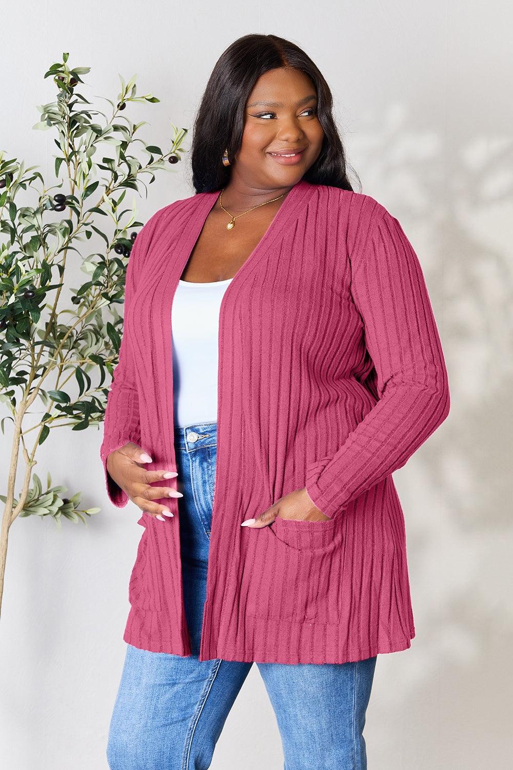 Basic Bae Full Size Ribbed Open Front Cardigan with Pockets - Leo’s Look Your Best