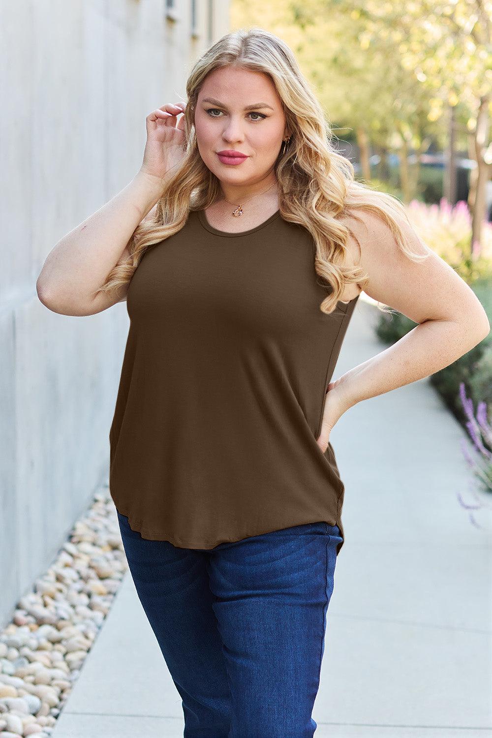 Basic Bae Full Size Round Neck Curved Hem Tank - Leo’s Look Your Best