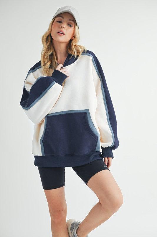 Aemi + Co Color Block Kangaroo Pocketed Hoodie - Leo’s Look Your Best