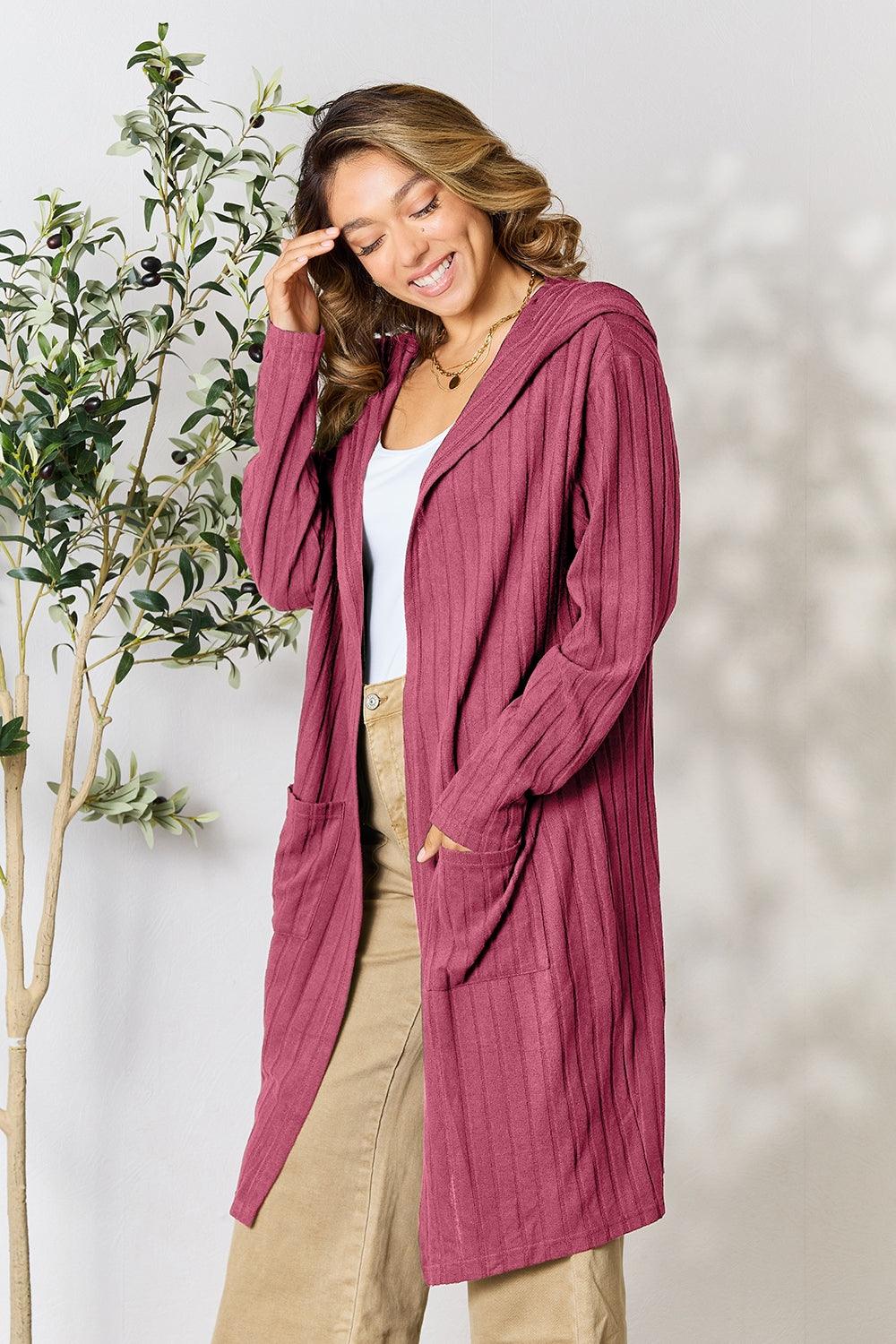 Basic Bae Full Size Hooded Sweater Cardigan - Leo’s Look Your Best