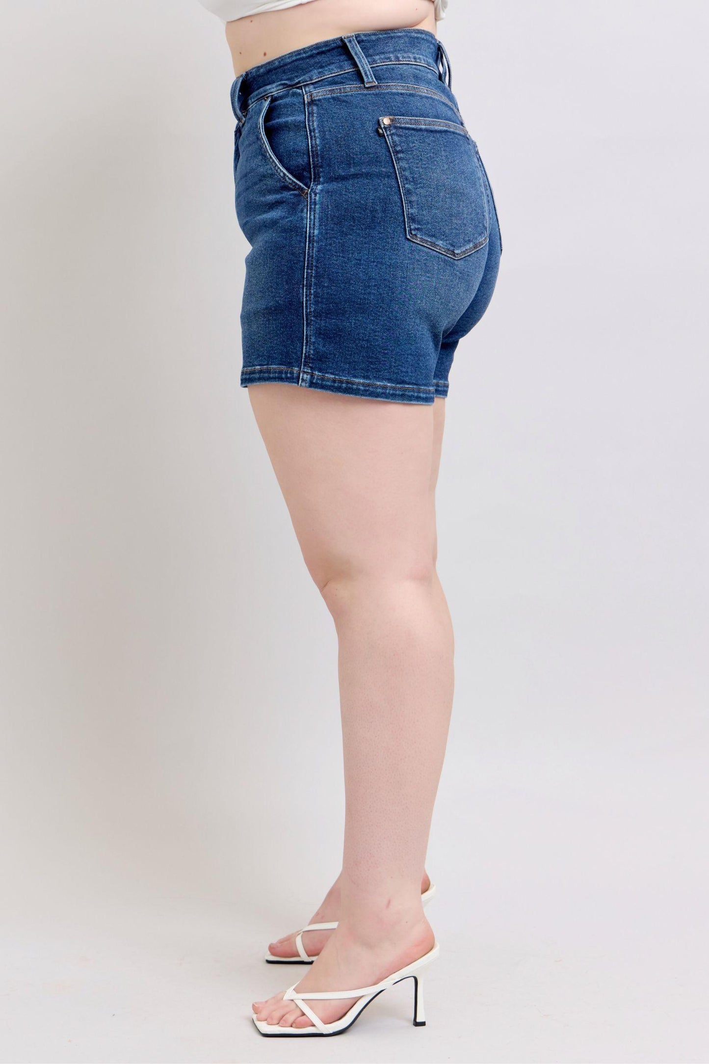 Judy Blue Full Size Double Button Waistband Denim Shorts Plus Size - Leo’s Look Your Best