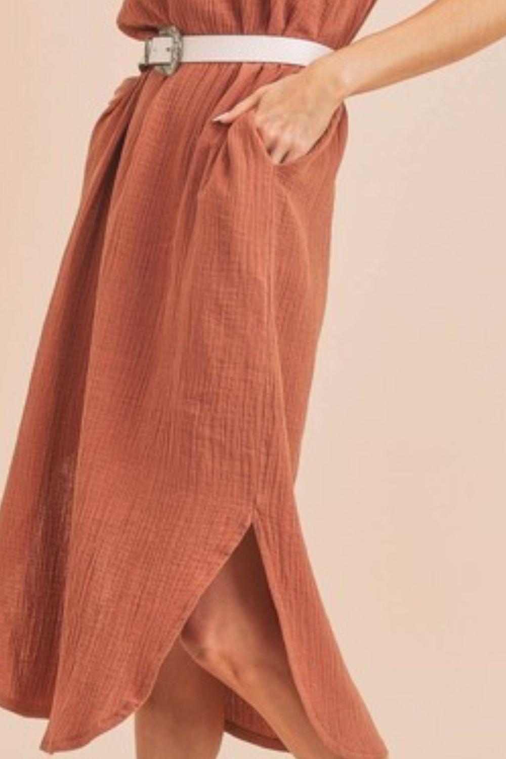 Aemi + Co Round Neck Midi Tank Dress with Pockets - Leo’s Look Your Best