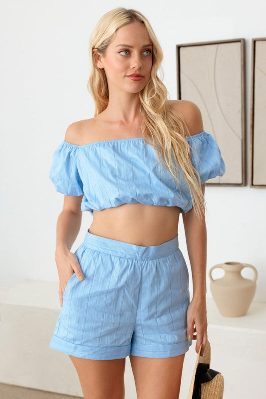 Le Lis Off Shoulder Crop Top and High Waist Shorts Set - Leo’s Look Your Best