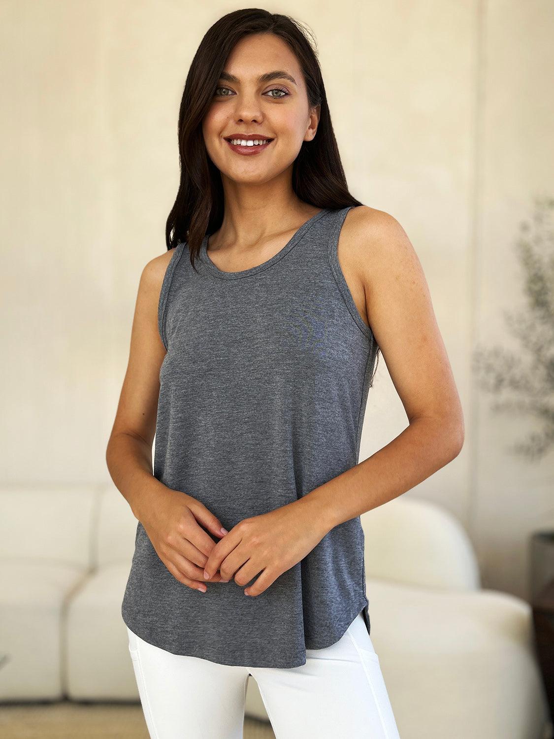 Basic Bae Full Size Round Neck Curved Hem Tank - Leo’s Look Your Best