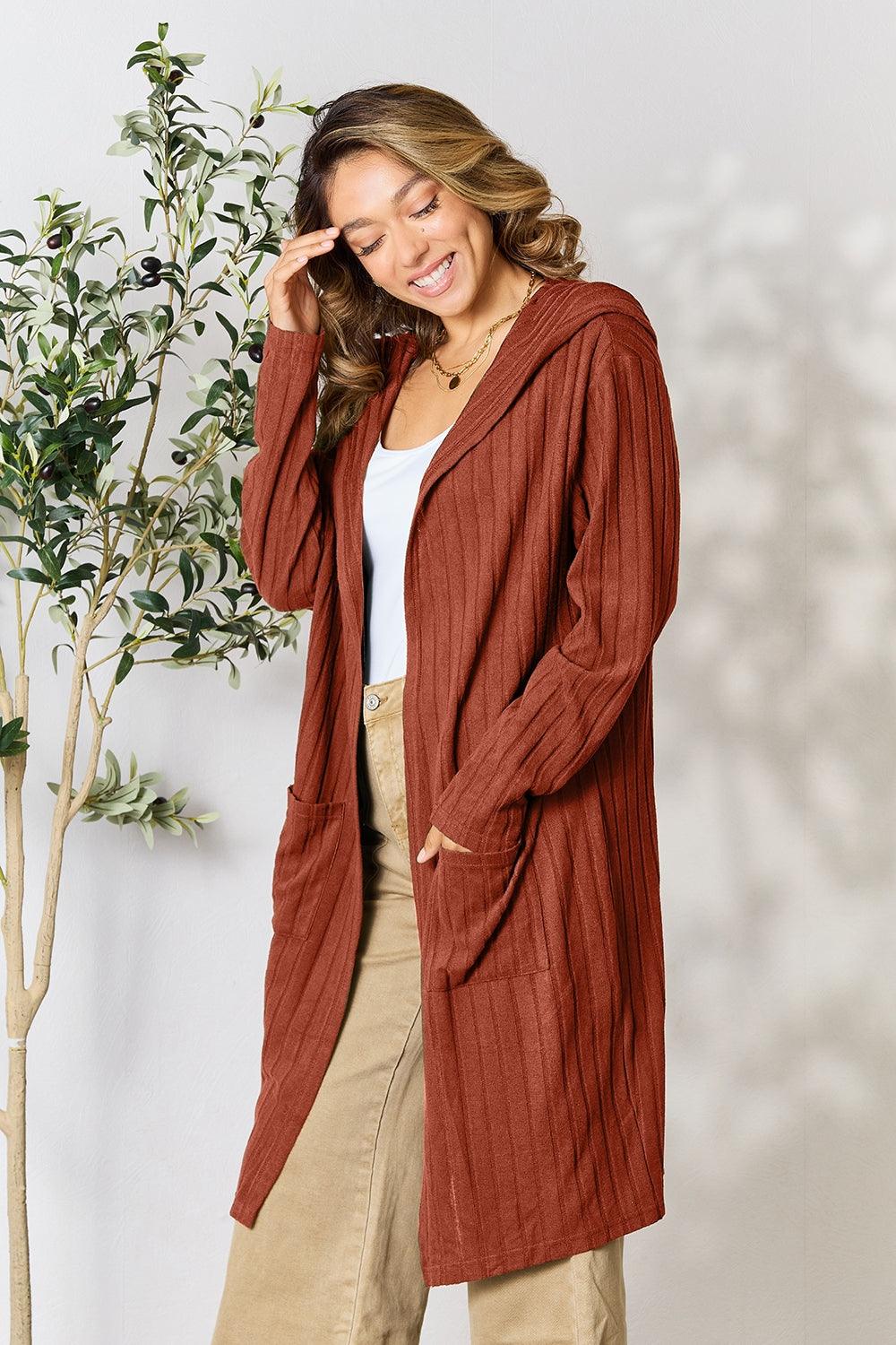 Basic Bae Full Size Hooded Sweater Cardigan - Leo’s Look Your Best