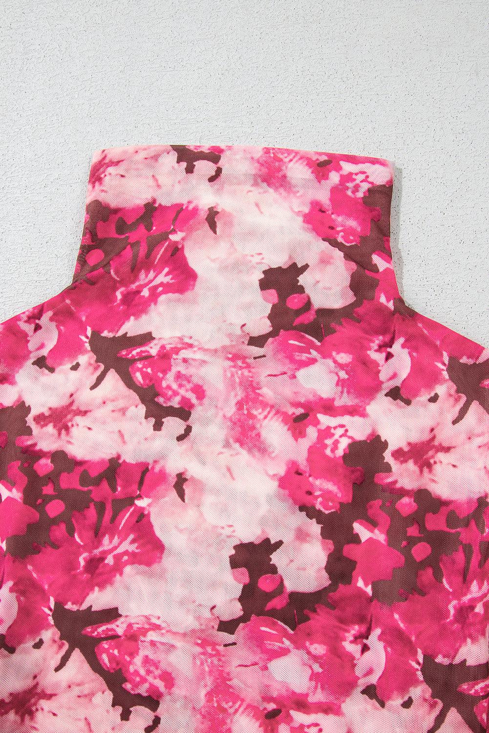 Rose Allover Floral Print Mesh Top - Leo’s Look Your Best