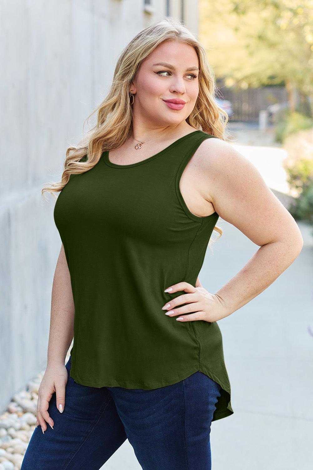 Basic Bae Full Size Round Neck Curved Hem Tank - Leo’s Look Your Best