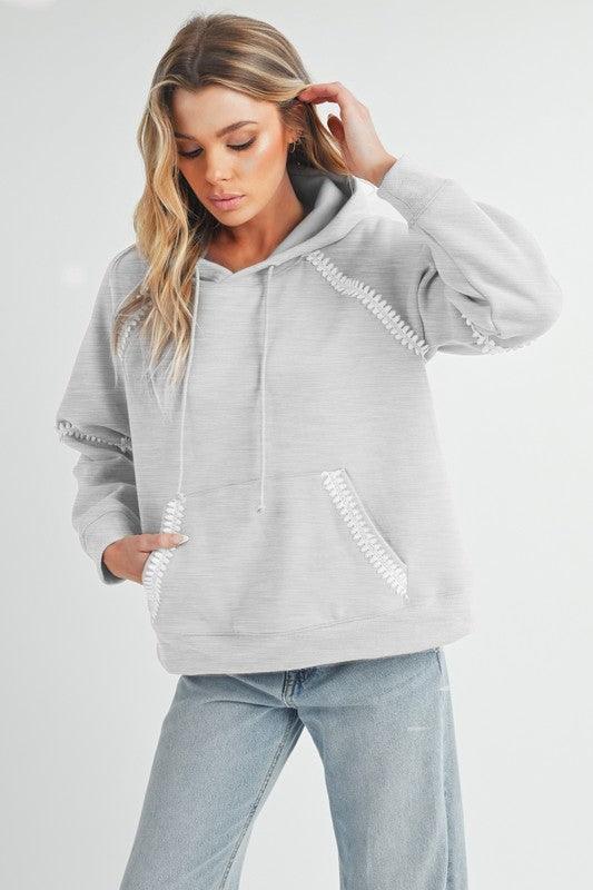 Aemi + Co Lace Detail Drawstring Hoodie with Kangaroo Pocket - Leo’s Look Your Best