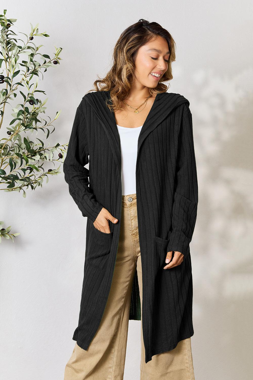 Basic Bae Full Size Hooded Sweater Cardigan - Leo’s Look Your Best